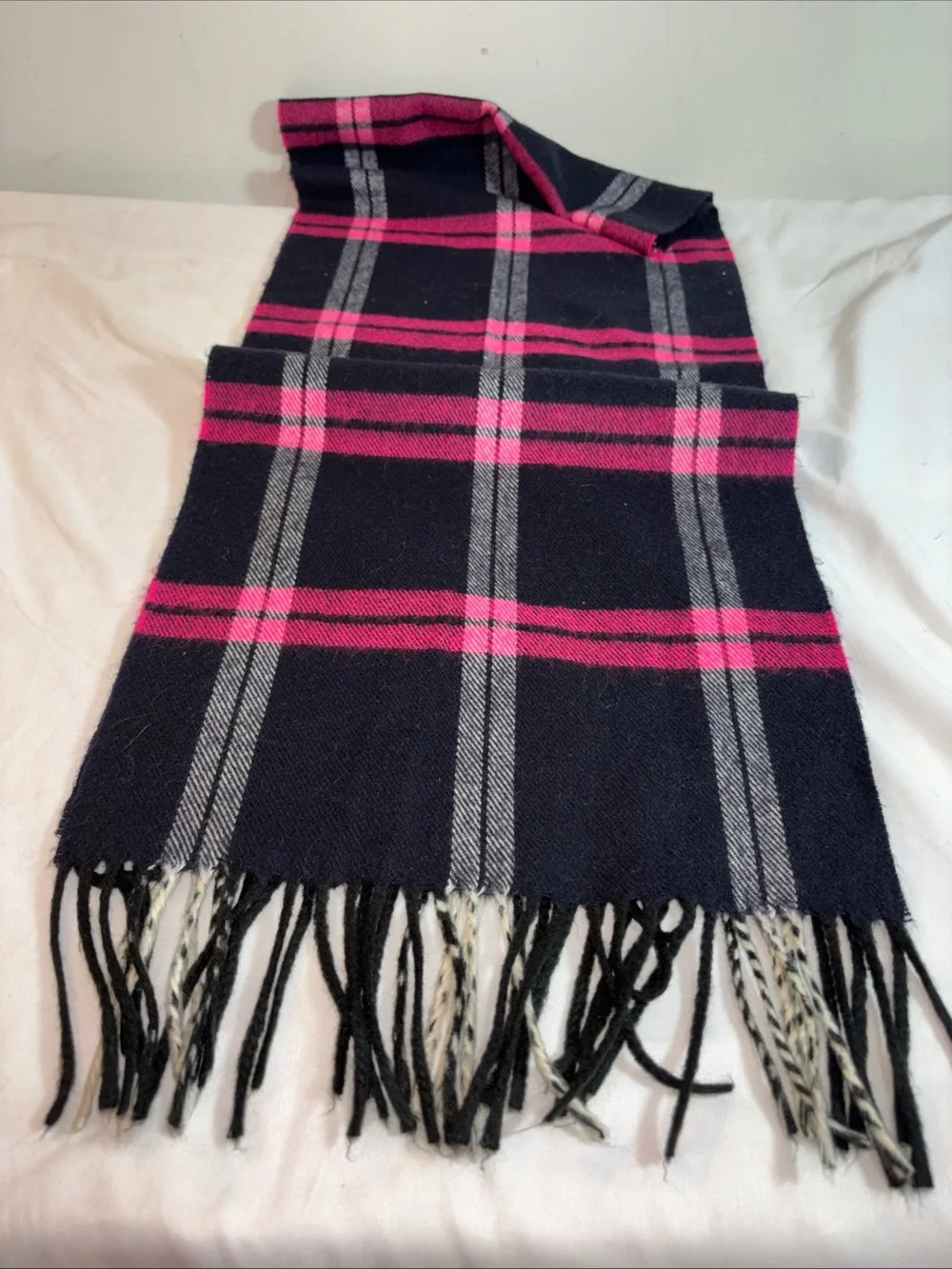 Christian Dior Black & Hot Pink Plaid Cashmere Scarf 1077